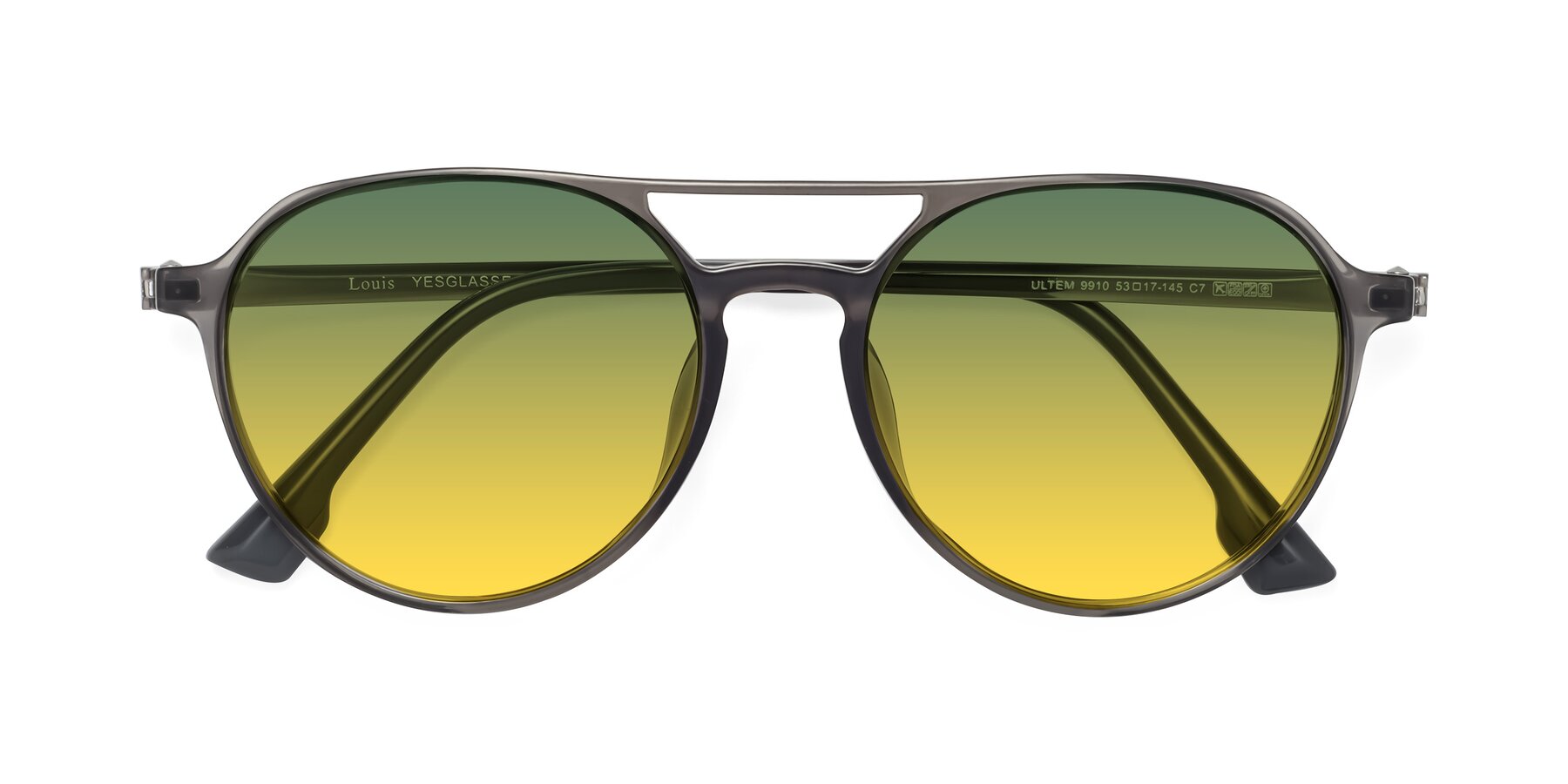 Folded Front of Louis in Gray with Green / Yellow Gradient Lenses