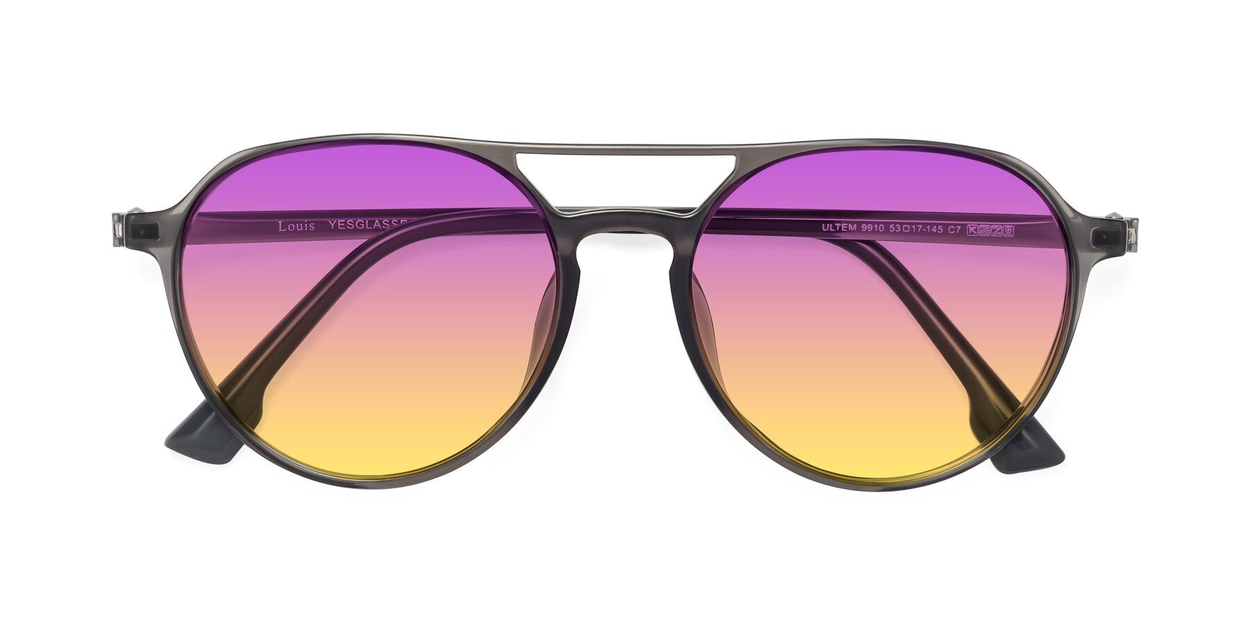 Folded Front of Louis in Gray with Purple / Yellow Gradient Lenses