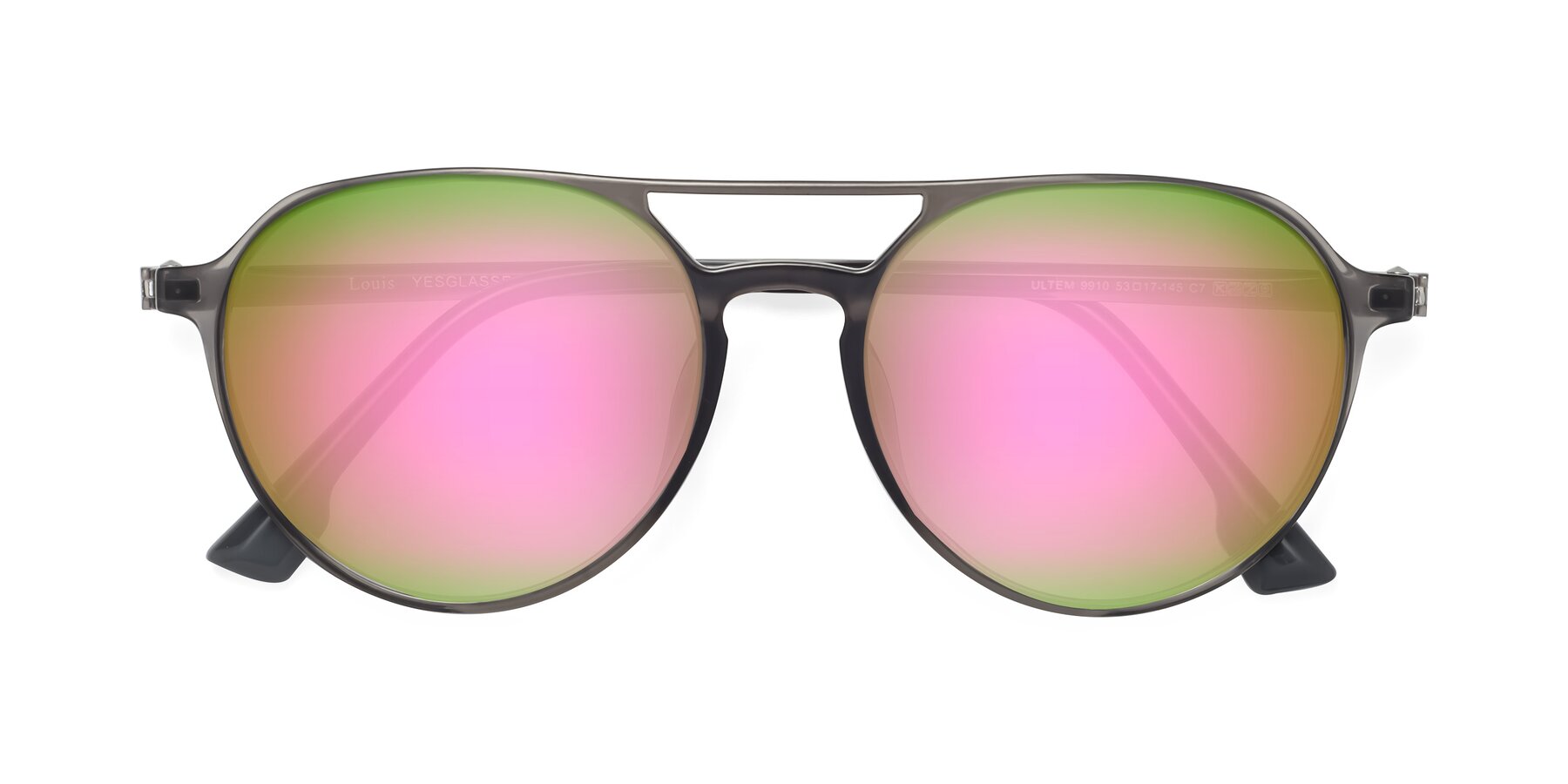 Folded Front of Louis in Gray with Pink Mirrored Lenses