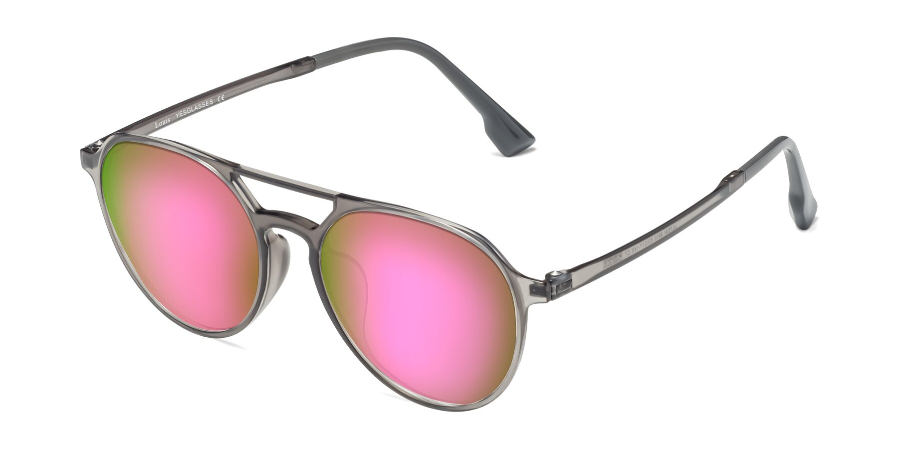 Angle of Louis in Gray with Pink Mirrored Lenses
