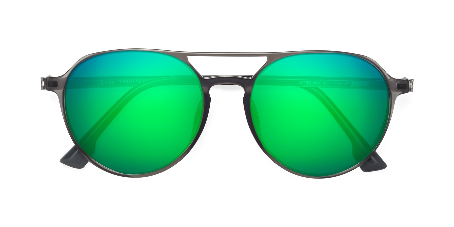 Folded Front of Louis in Gray with Green Mirrored Lenses