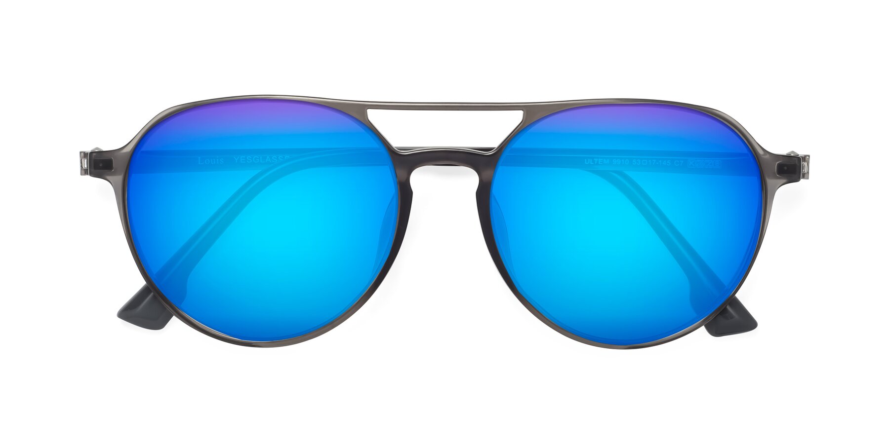 Folded Front of Louis in Gray with Blue Mirrored Lenses