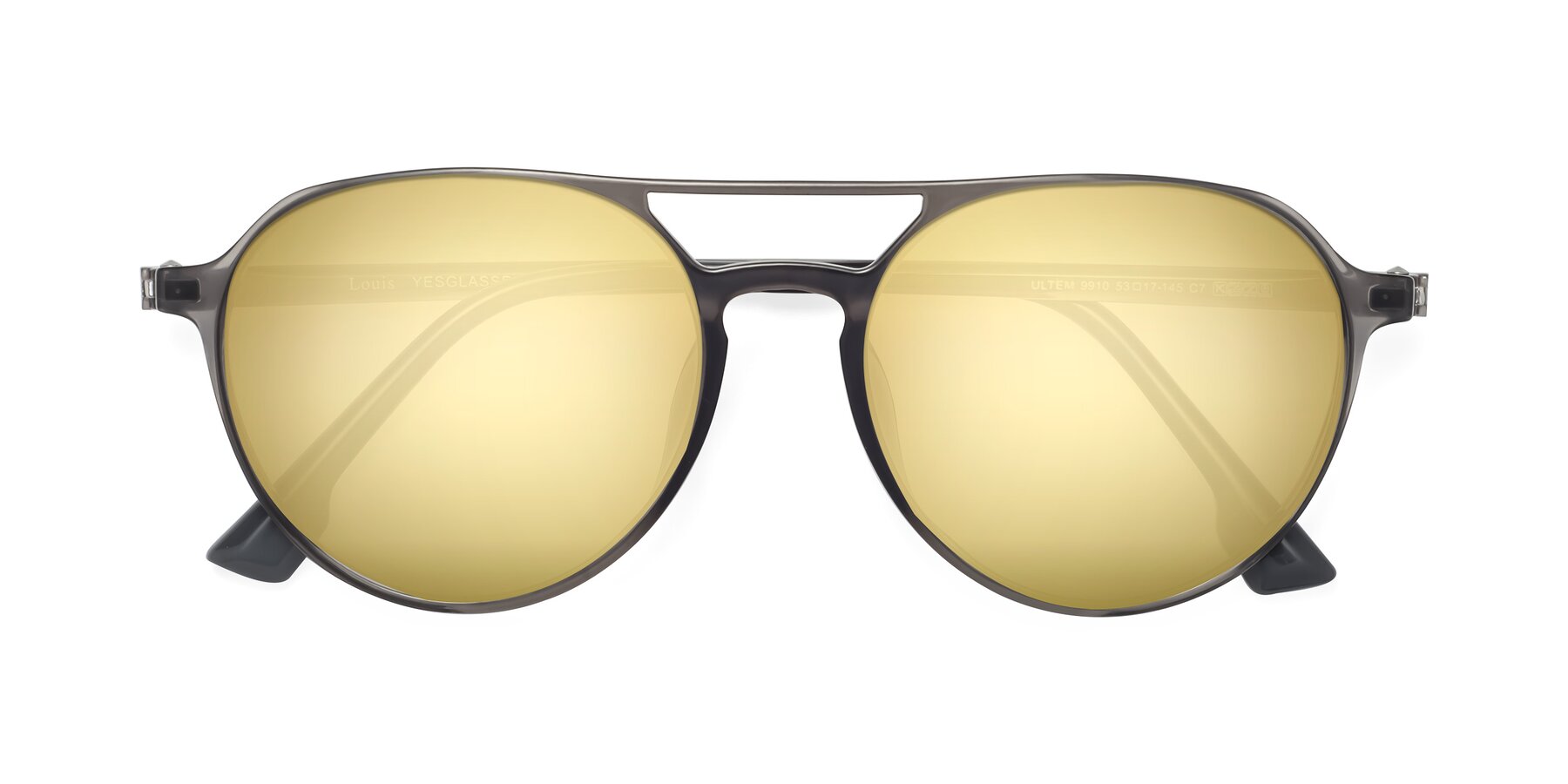 Folded Front of Louis in Gray with Gold Mirrored Lenses