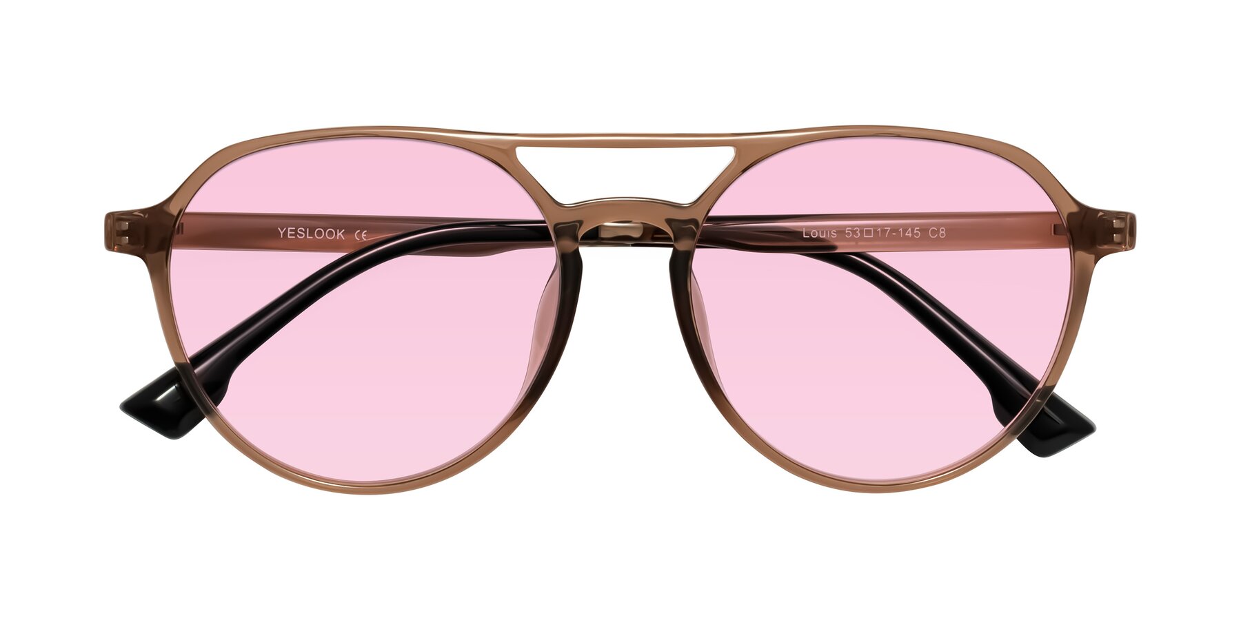 Folded Front of Louis in Caramel Crystal with Light Pink Tinted Lenses