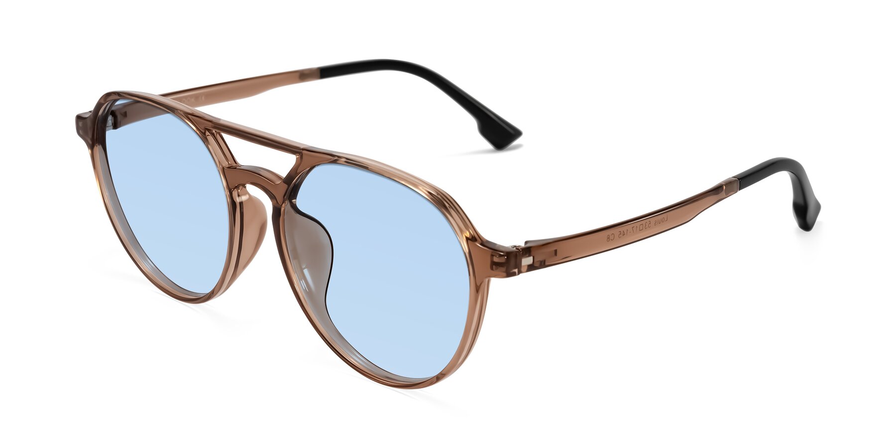 Angle of Louis in Caramel Crystal with Light Blue Tinted Lenses