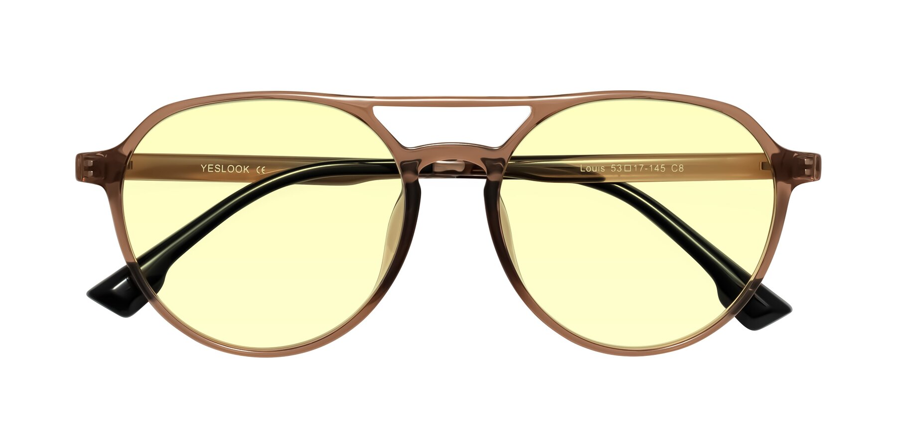 Folded Front of Louis in Caramel Crystal with Light Yellow Tinted Lenses