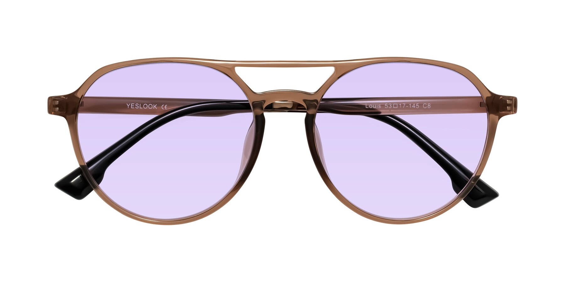 Folded Front of Louis in Caramel Crystal with Light Purple Tinted Lenses