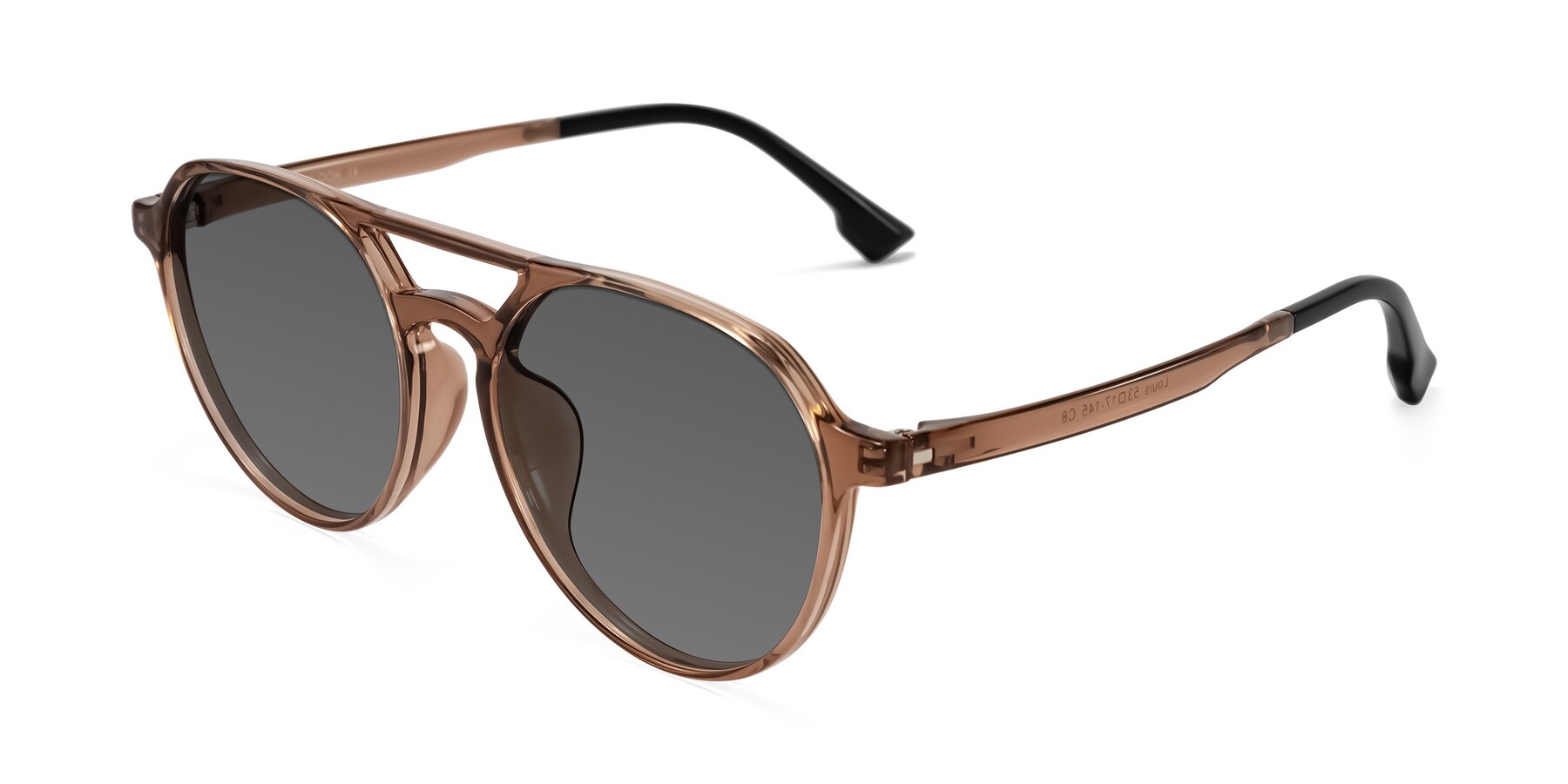 Angle of Louis in Caramel Crystal with Medium Gray Tinted Lenses