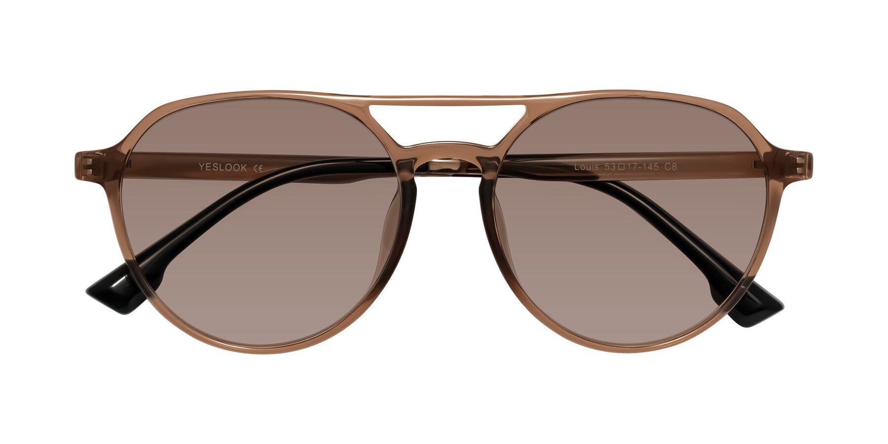 Folded Front of Louis in Caramel Crystal with Medium Brown Tinted Lenses