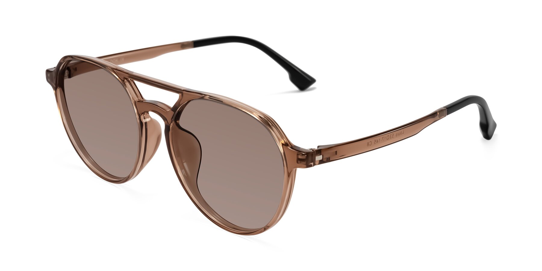 Angle of Louis in Caramel Crystal with Medium Brown Tinted Lenses