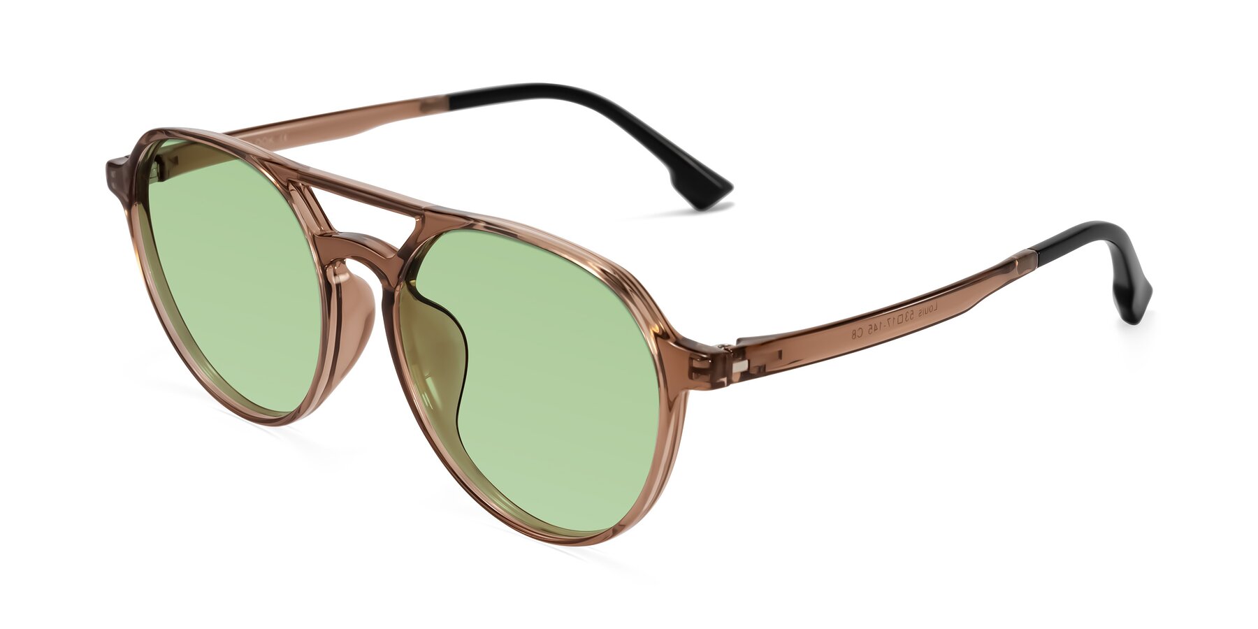 Angle of Louis in Caramel Crystal with Medium Green Tinted Lenses