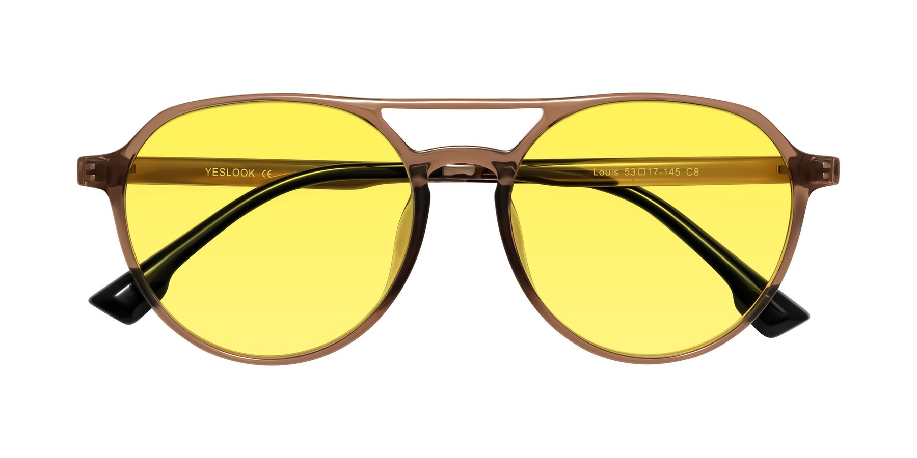 Folded Front of Louis in Caramel Crystal with Medium Yellow Tinted Lenses