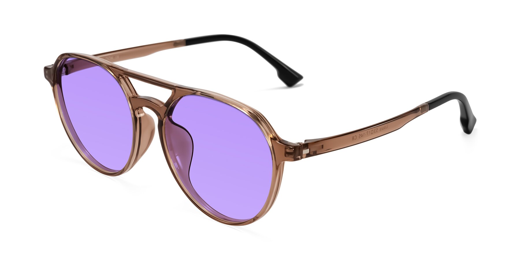 Angle of Louis in Caramel Crystal with Medium Purple Tinted Lenses
