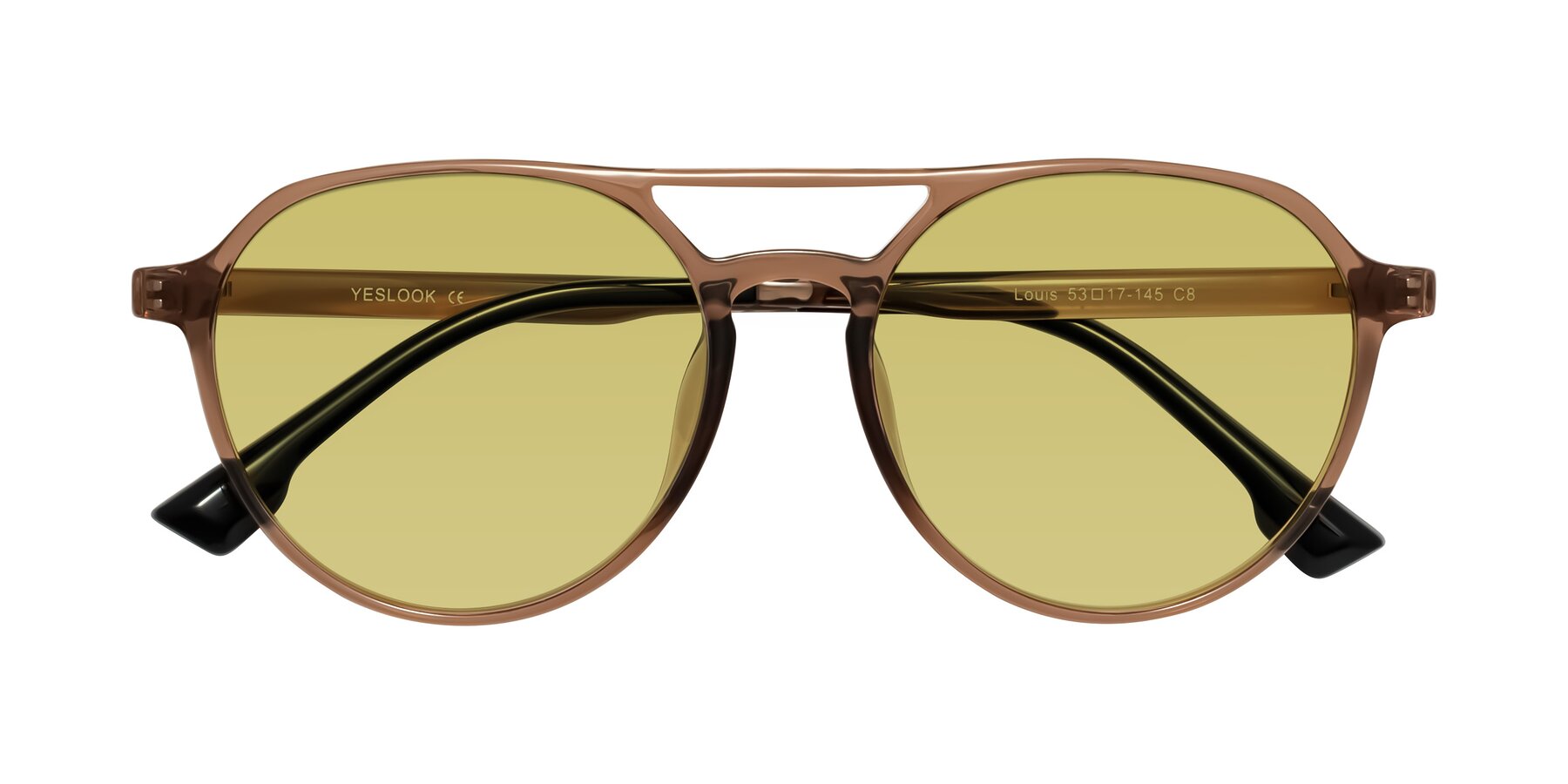 Folded Front of Louis in Caramel Crystal with Medium Champagne Tinted Lenses