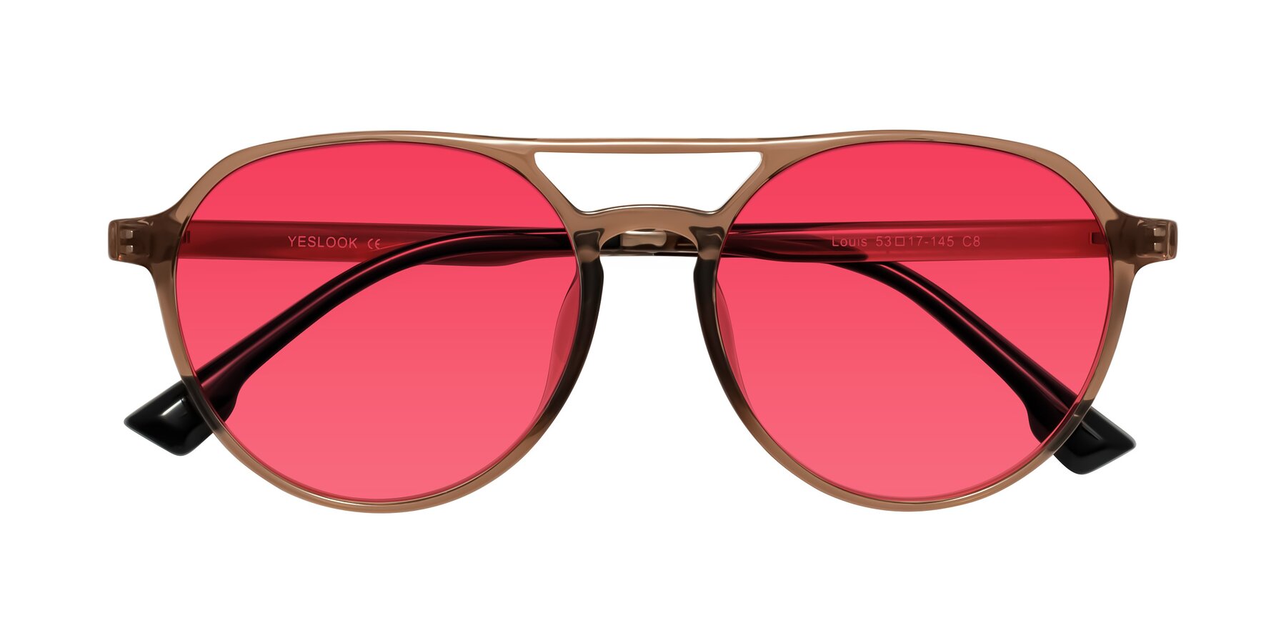 Folded Front of Louis in Caramel Crystal with Red Tinted Lenses