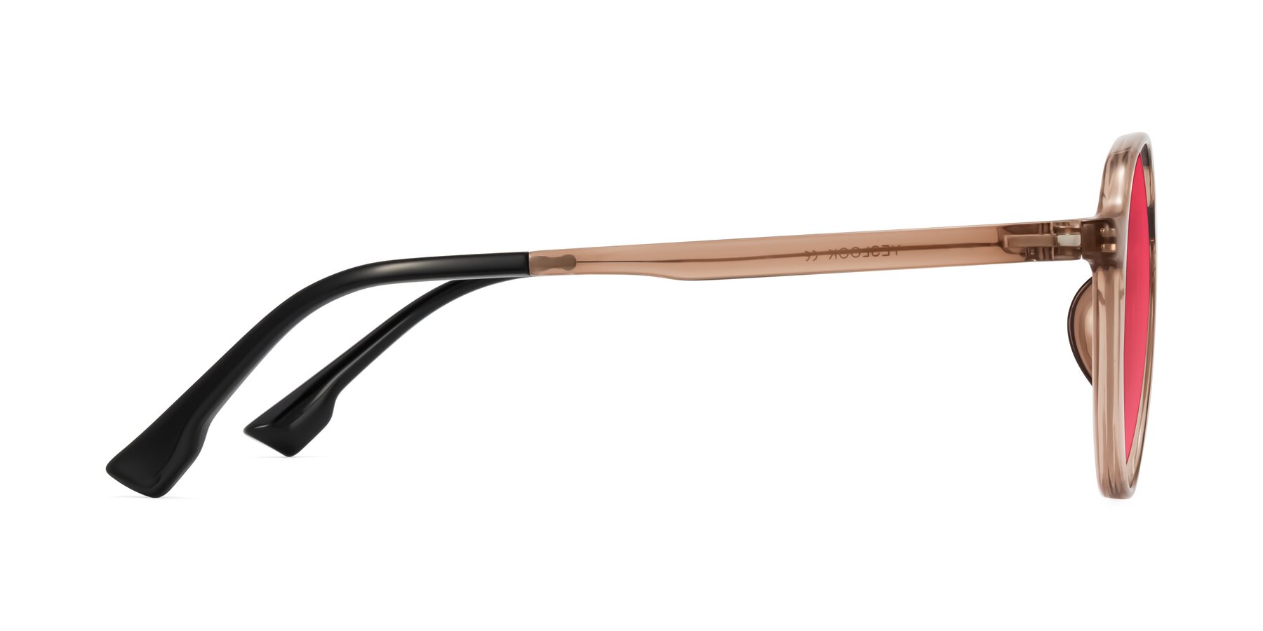 Side of Louis in Caramel Crystal with Red Tinted Lenses