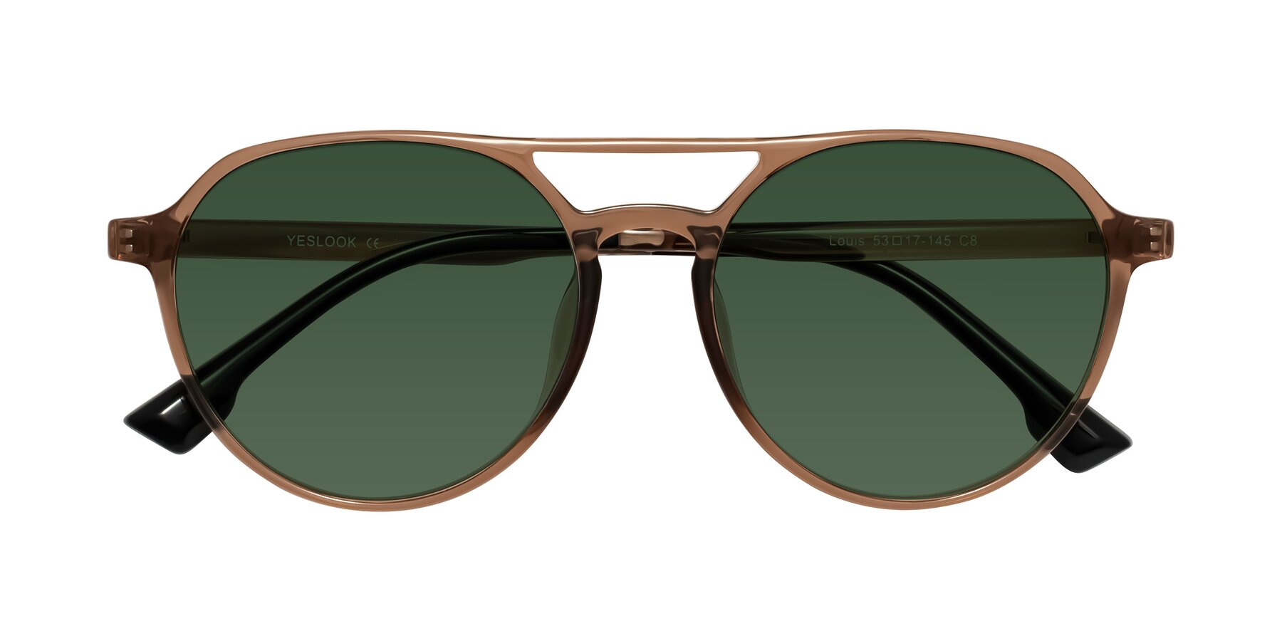 Folded Front of Louis in Caramel Crystal with Green Tinted Lenses