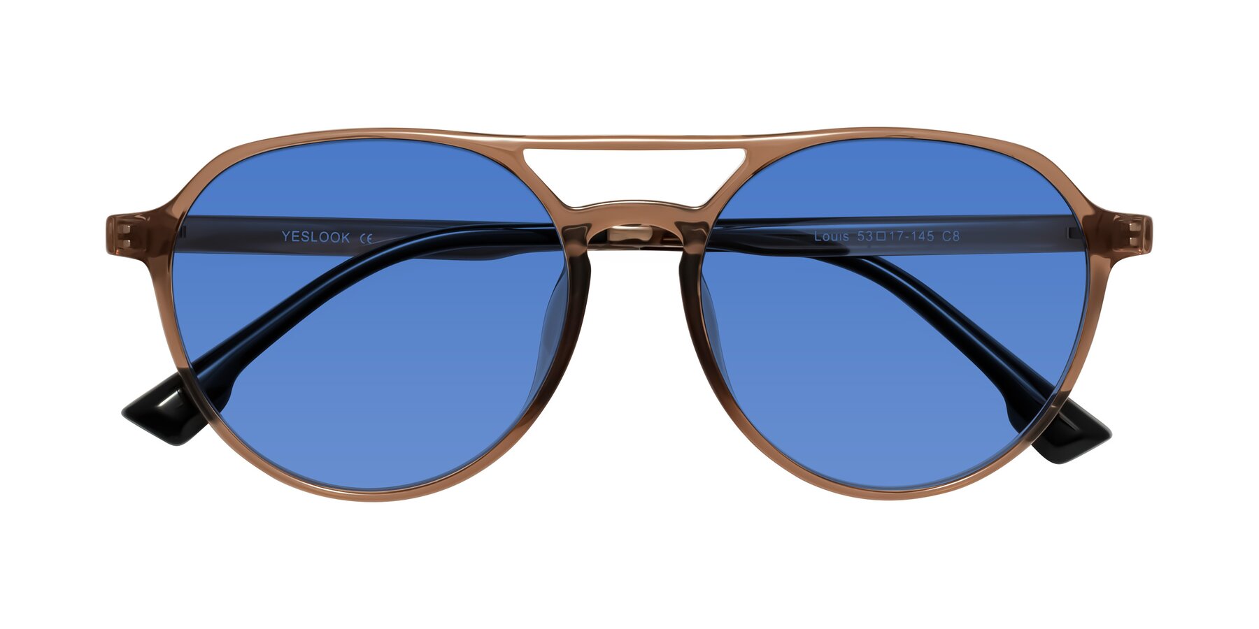 Folded Front of Louis in Caramel Crystal with Blue Tinted Lenses