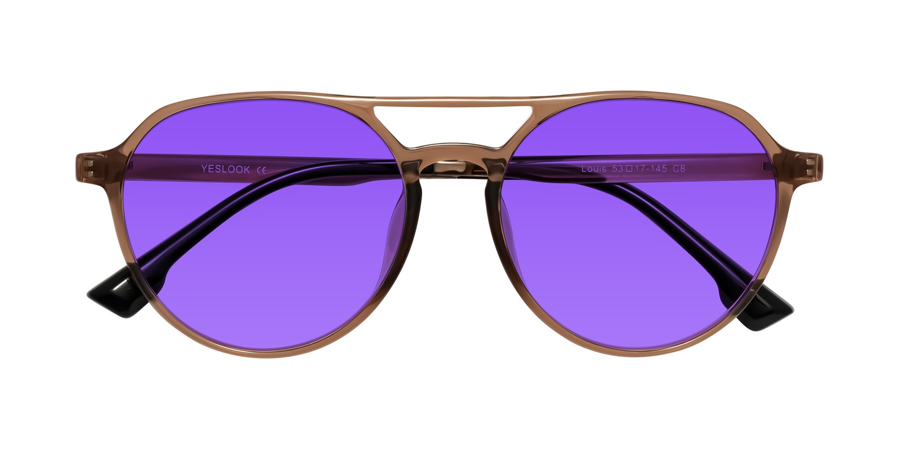 Folded Front of Louis in Caramel Crystal with Purple Tinted Lenses