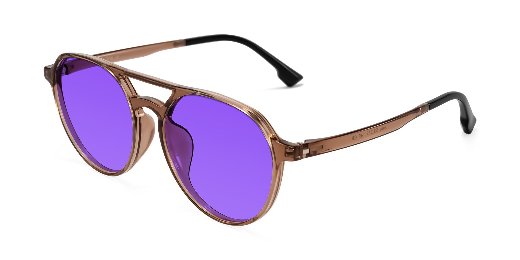 Angle of Louis in Caramel Crystal with Purple Tinted Lenses