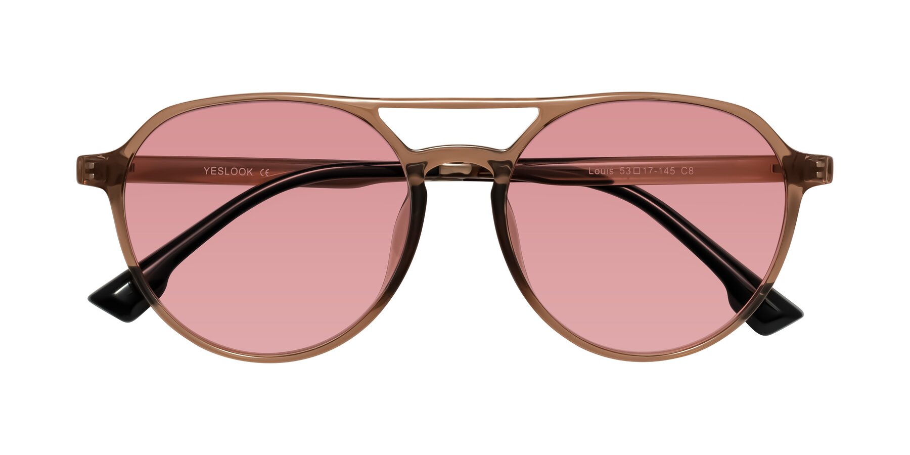 Folded Front of Louis in Caramel Crystal with Medium Garnet Tinted Lenses