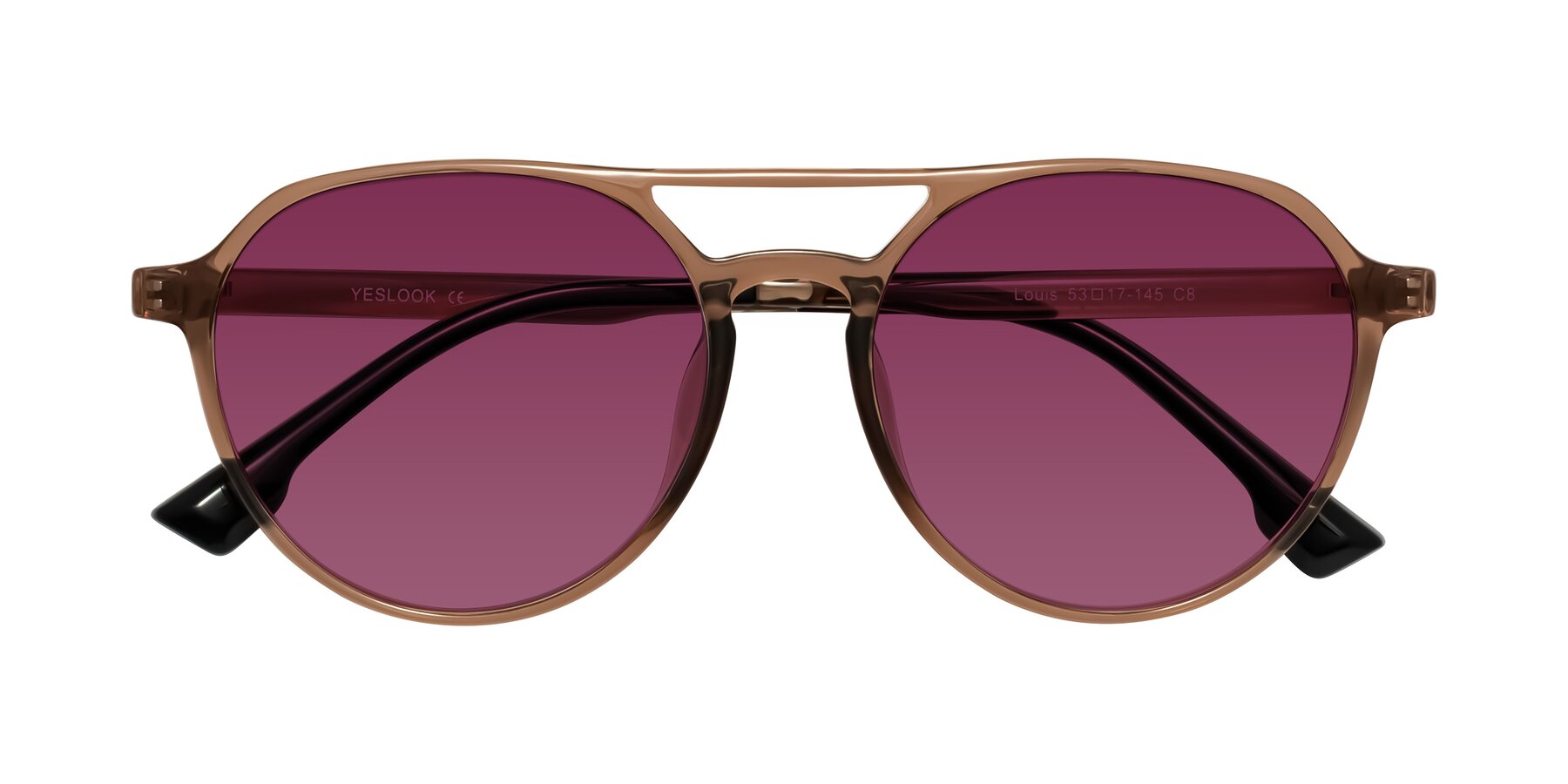 Folded Front of Louis in Caramel Crystal with Wine Tinted Lenses