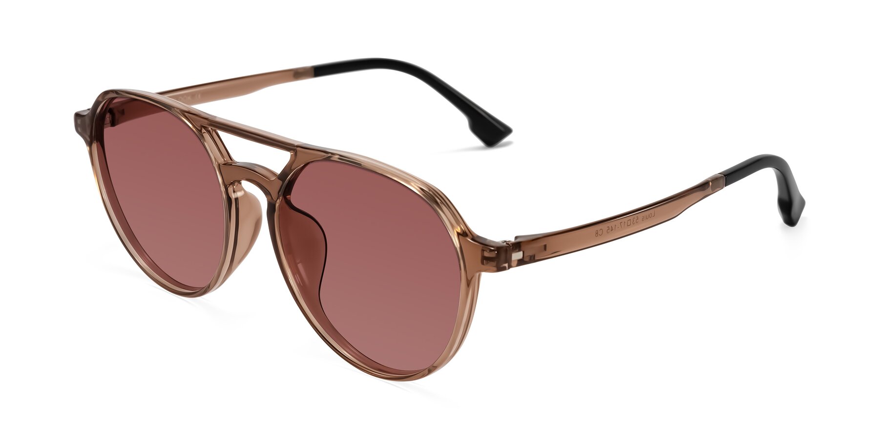 Angle of Louis in Caramel Crystal with Garnet Tinted Lenses