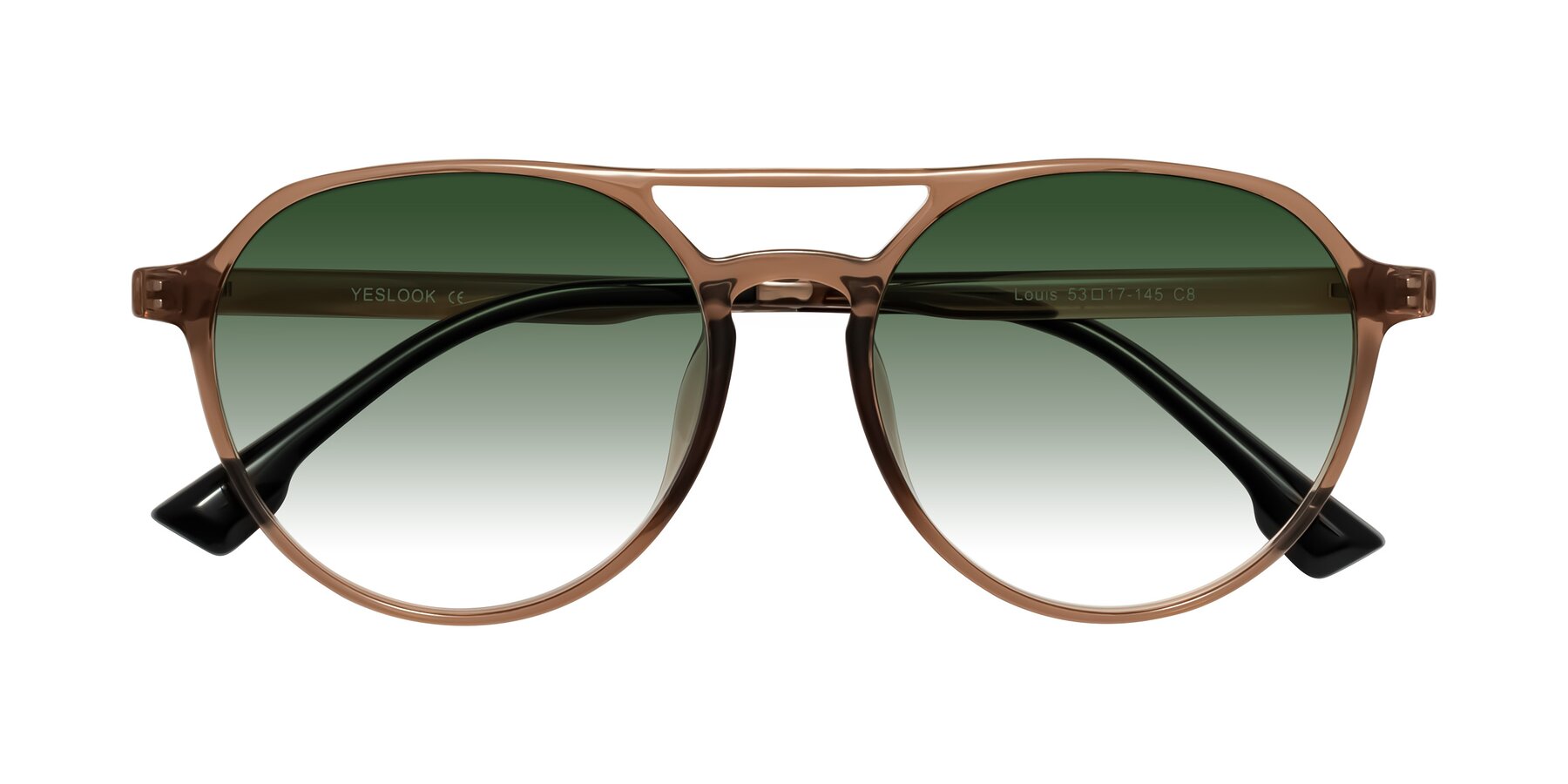 Folded Front of Louis in Caramel Crystal with Green Gradient Lenses