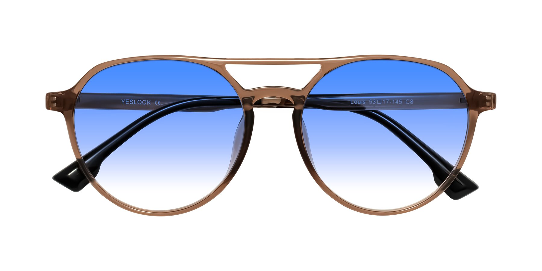 Folded Front of Louis in Caramel Crystal with Blue Gradient Lenses