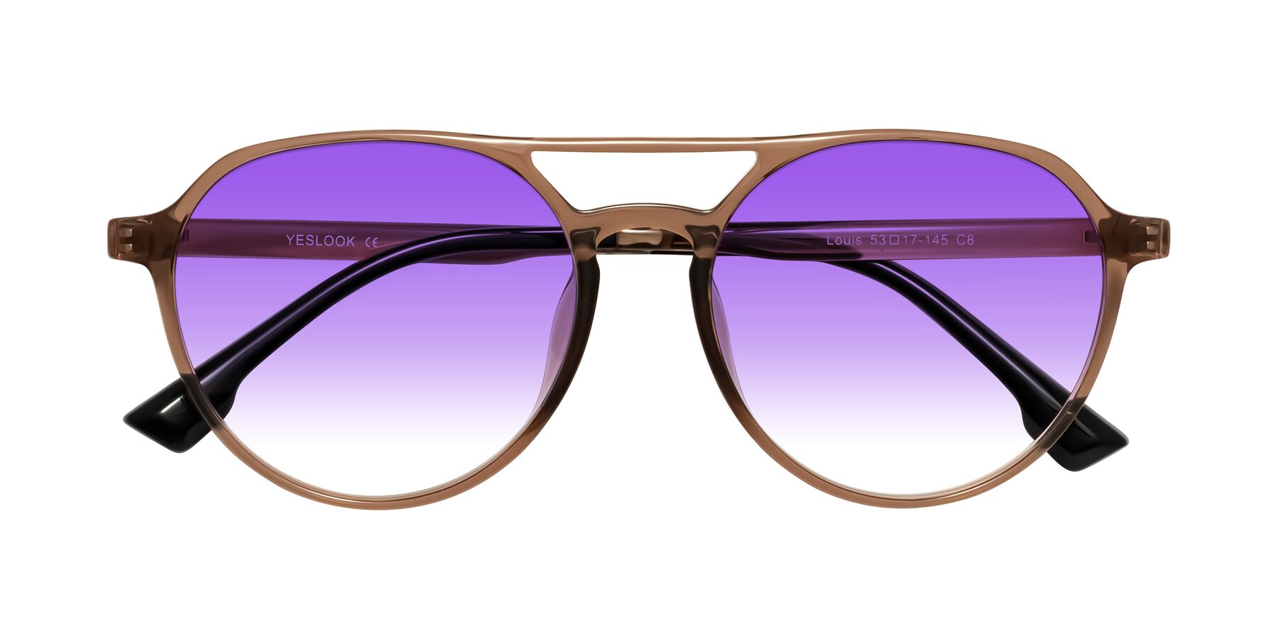 Folded Front of Louis in Caramel Crystal with Purple Gradient Lenses
