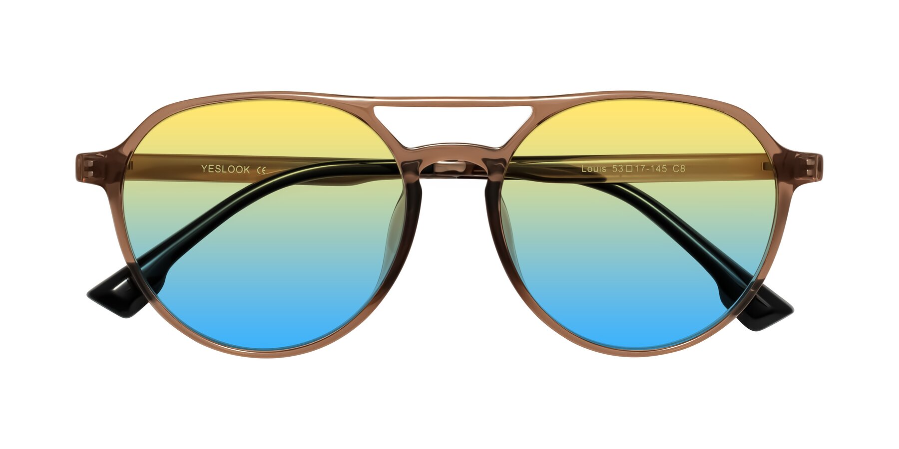 Folded Front of Louis in Caramel Crystal with Yellow / Blue Gradient Lenses