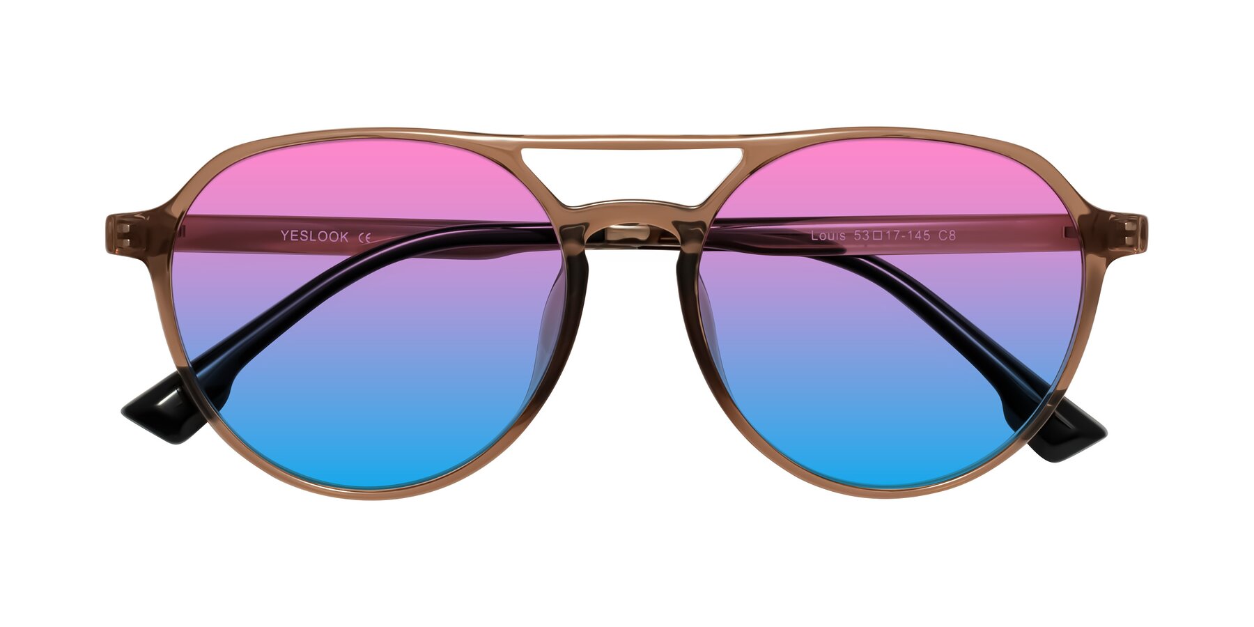 Folded Front of Louis in Caramel Crystal with Pink / Blue Gradient Lenses