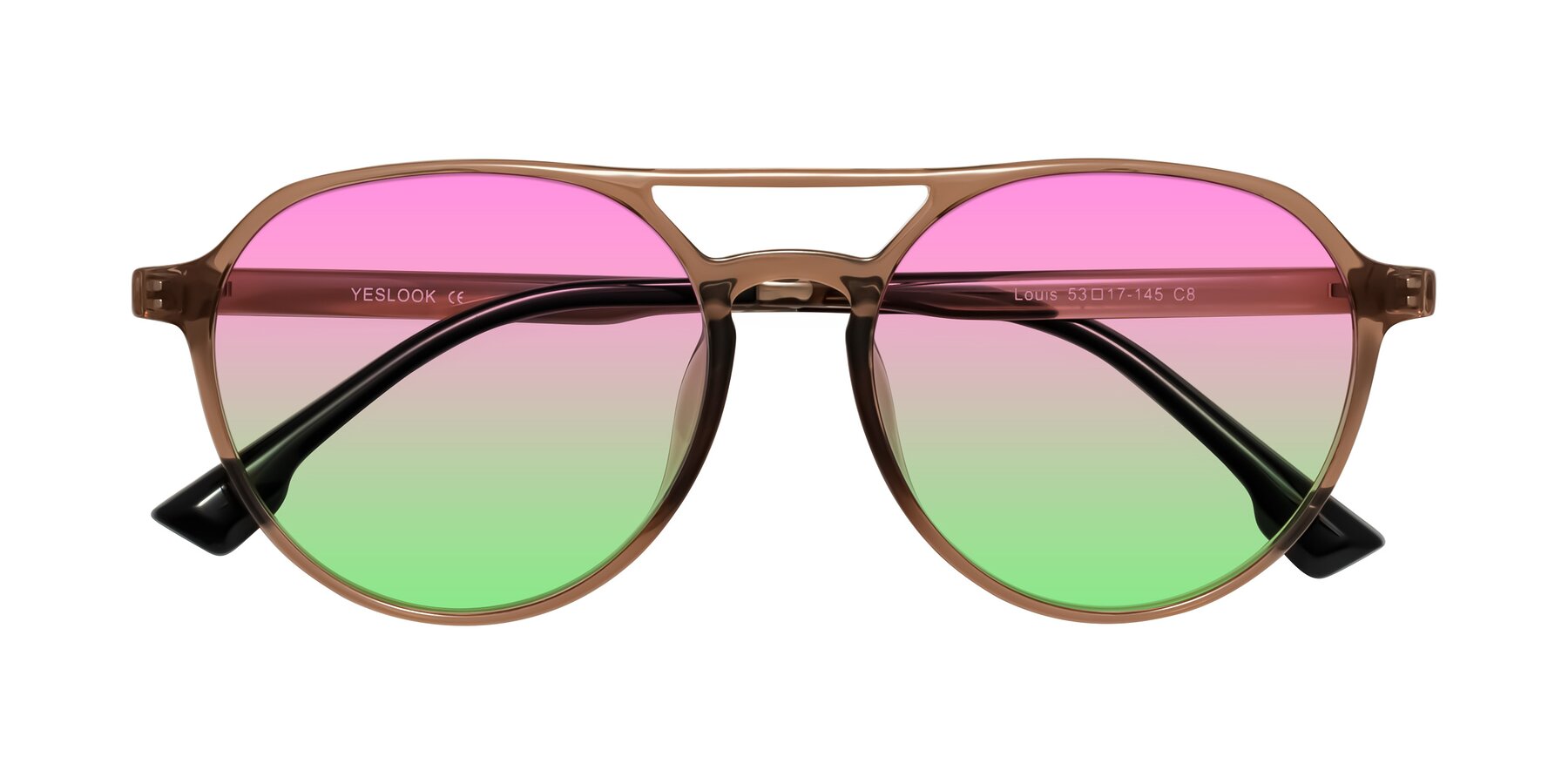 Folded Front of Louis in Caramel Crystal with Pink / Green Gradient Lenses