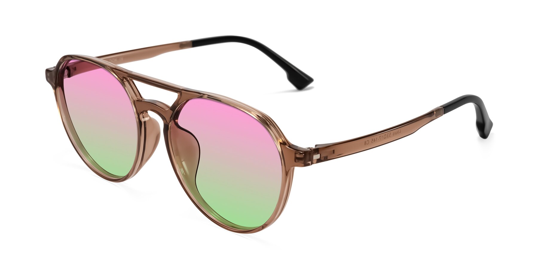 Angle of Louis in Caramel Crystal with Pink / Green Gradient Lenses