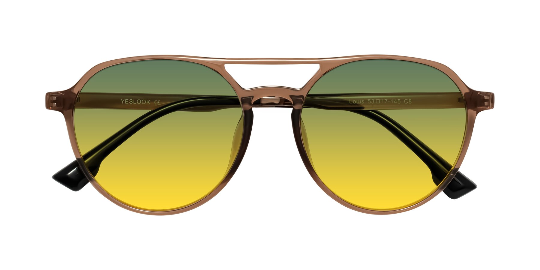 Folded Front of Louis in Caramel Crystal with Green / Yellow Gradient Lenses