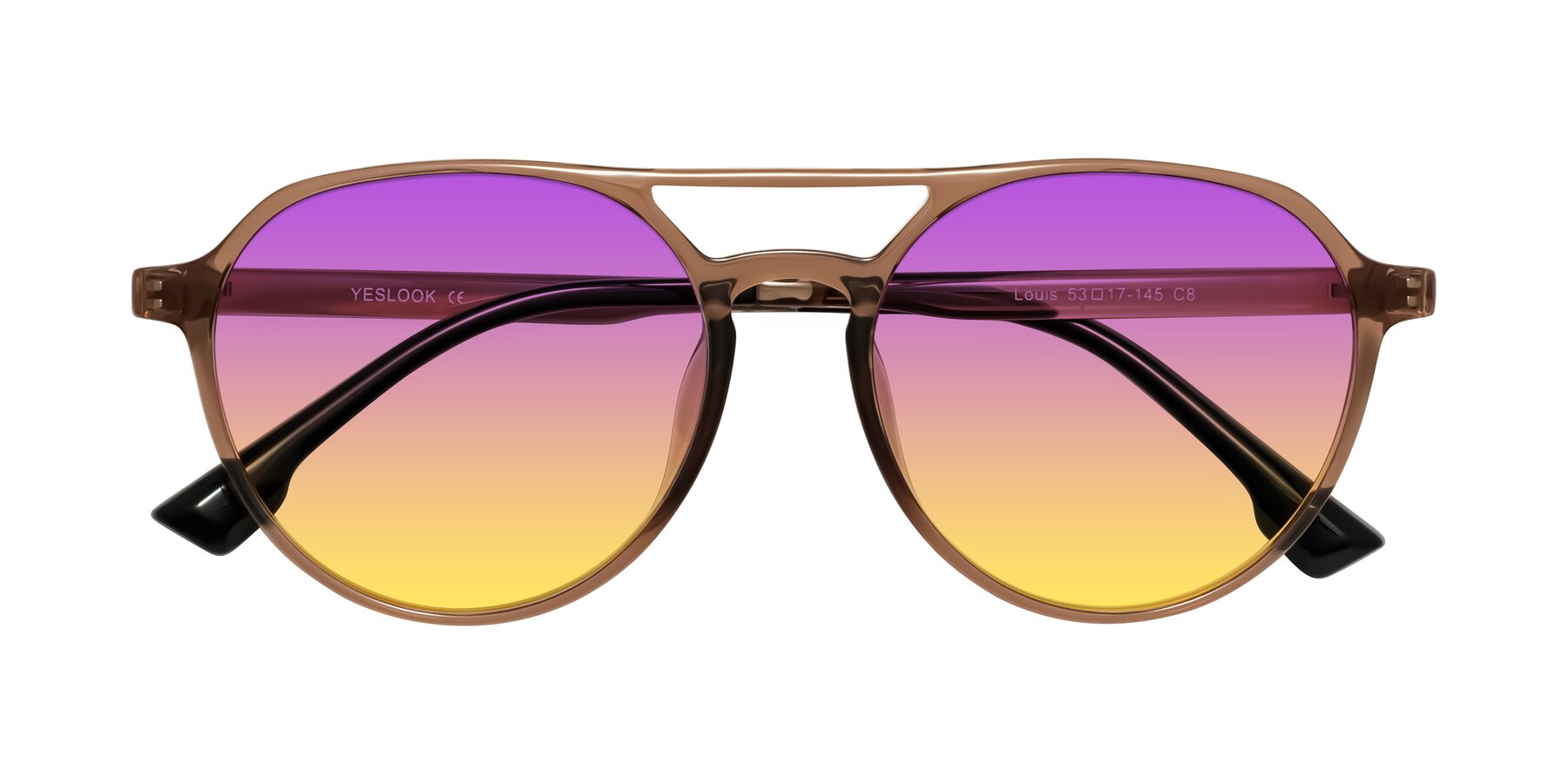 Folded Front of Louis in Caramel Crystal with Purple / Yellow Gradient Lenses