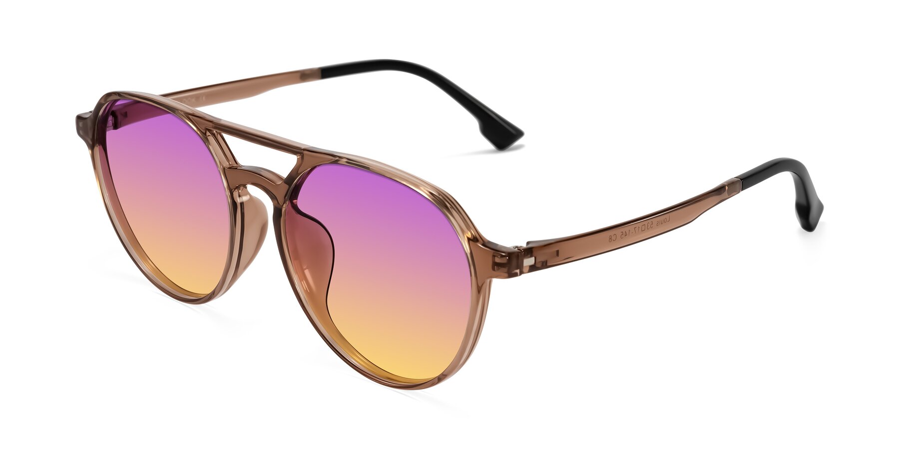 Angle of Louis in Caramel Crystal with Purple / Yellow Gradient Lenses
