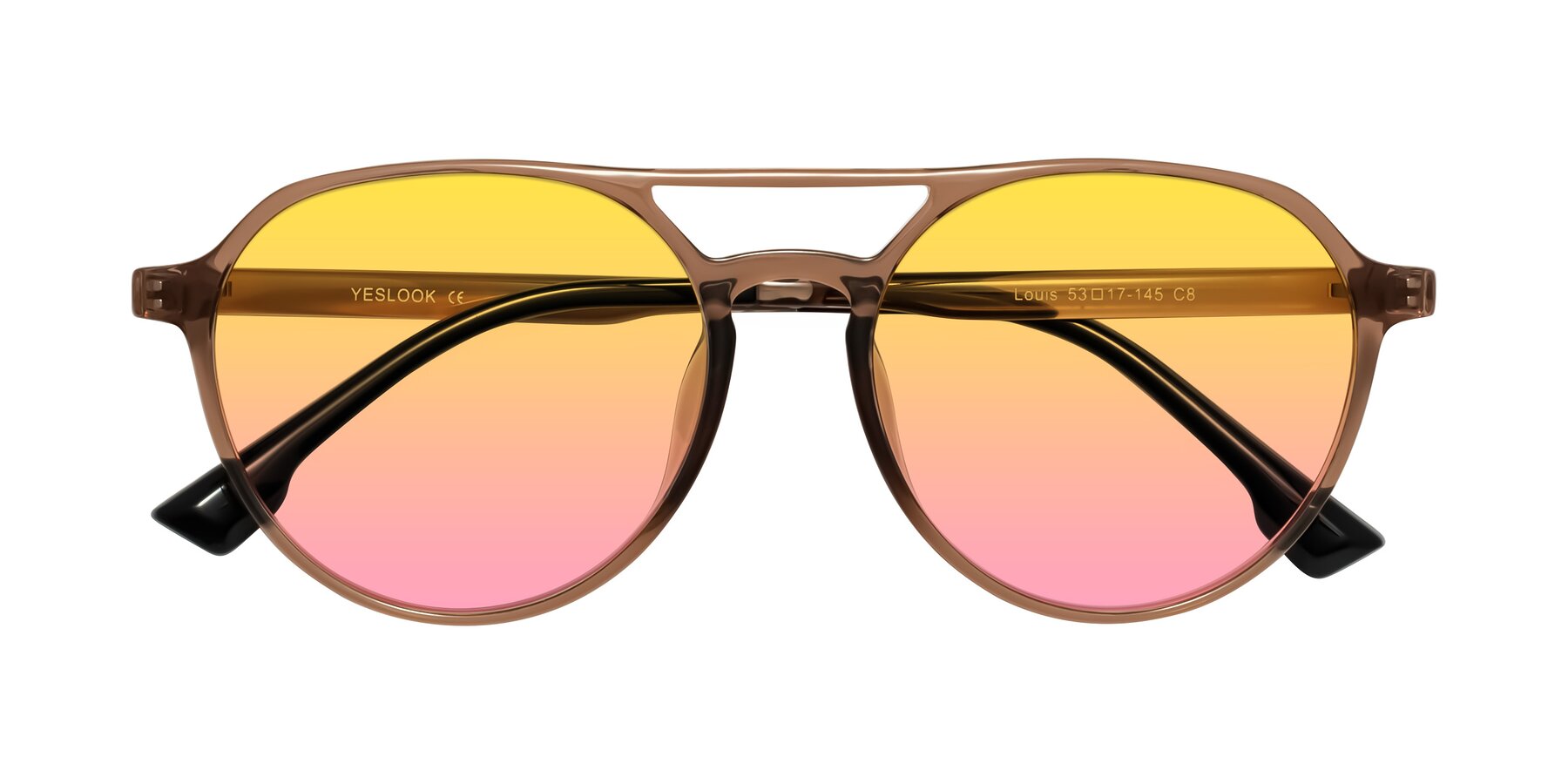 Folded Front of Louis in Caramel Crystal with Yellow / Pink Gradient Lenses