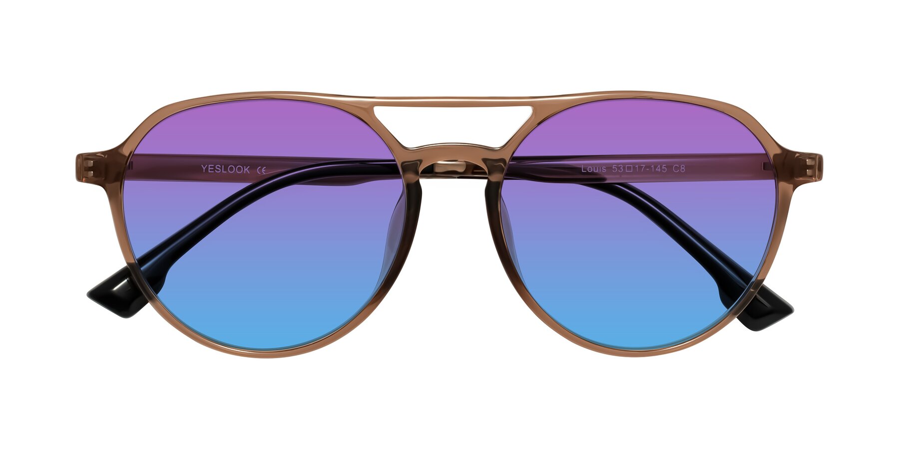Folded Front of Louis in Caramel Crystal with Purple / Blue Gradient Lenses