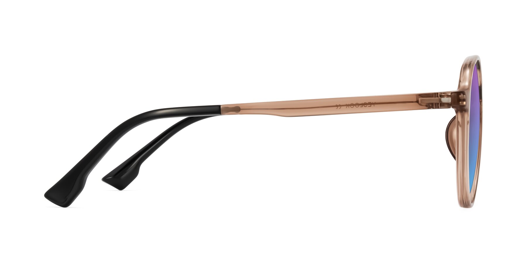 Side of Louis in Caramel Crystal with Purple / Blue Gradient Lenses