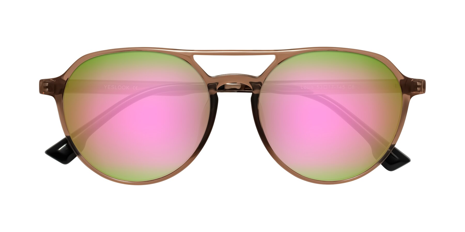Folded Front of Louis in Caramel Crystal with Pink Mirrored Lenses