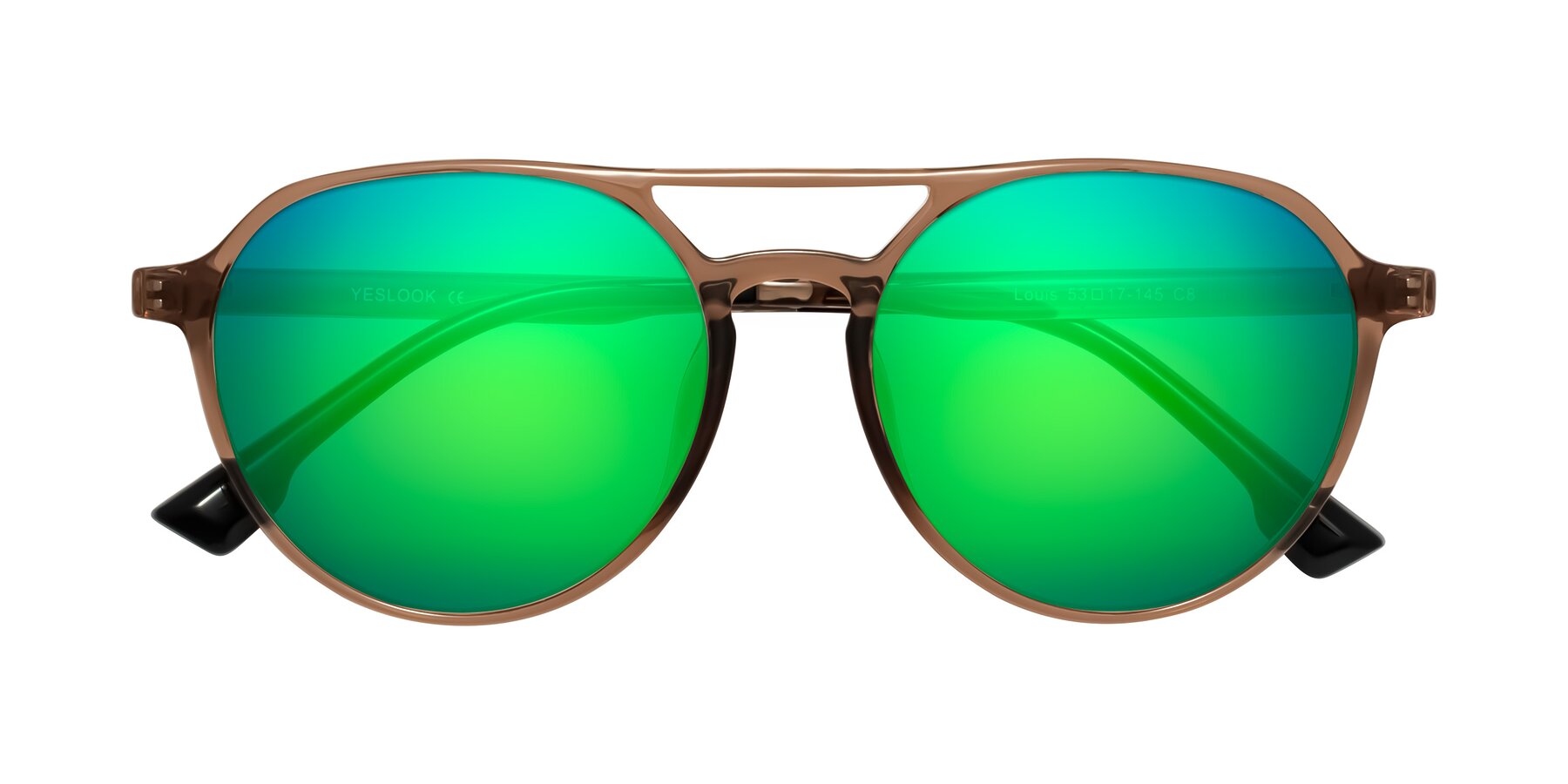 Folded Front of Louis in Caramel Crystal with Green Mirrored Lenses