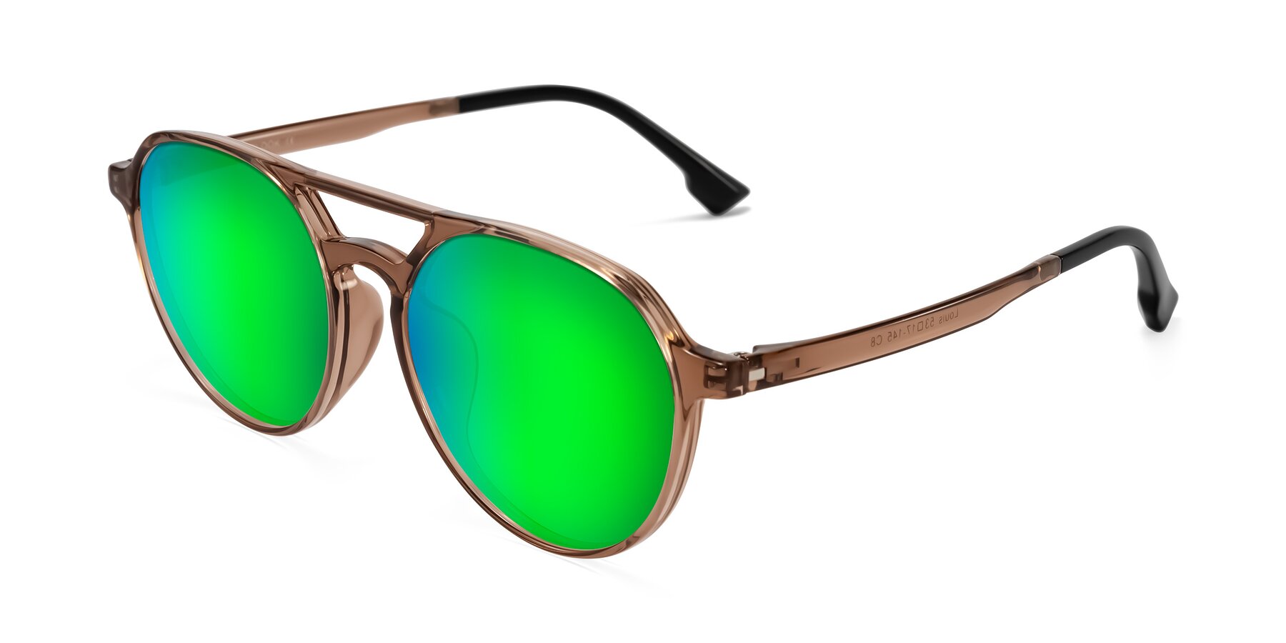 Angle of Louis in Caramel Crystal with Green Mirrored Lenses