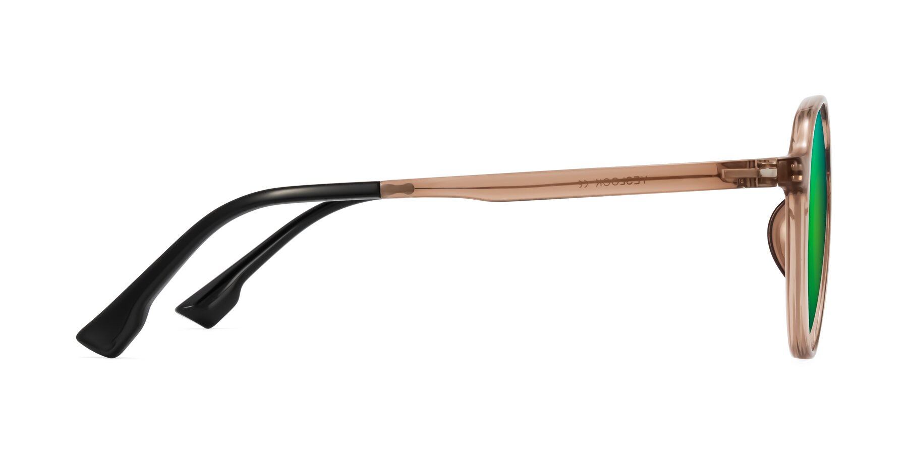 Side of Louis in Caramel Crystal with Green Mirrored Lenses