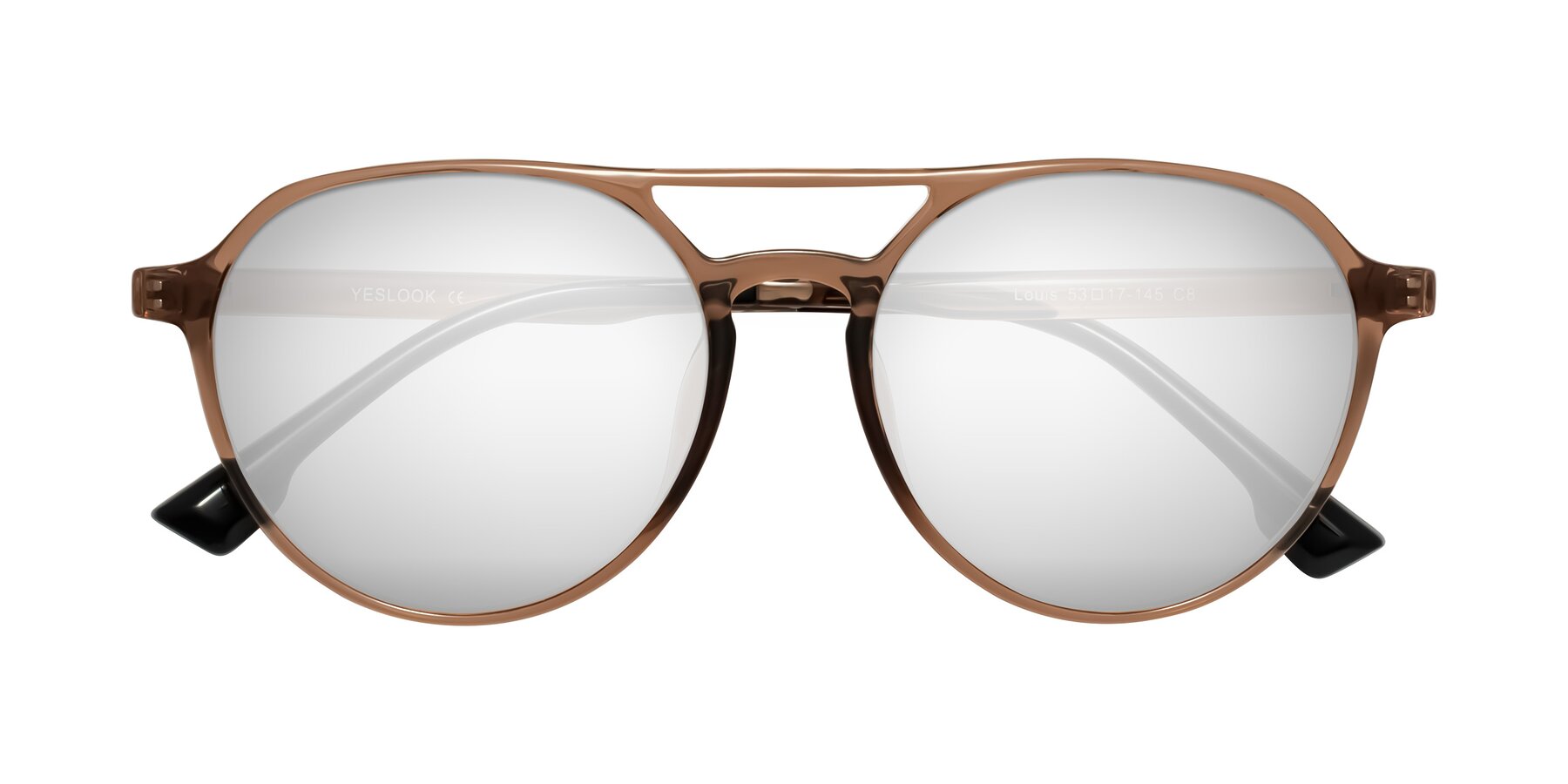 Folded Front of Louis in Caramel Crystal with Silver Mirrored Lenses