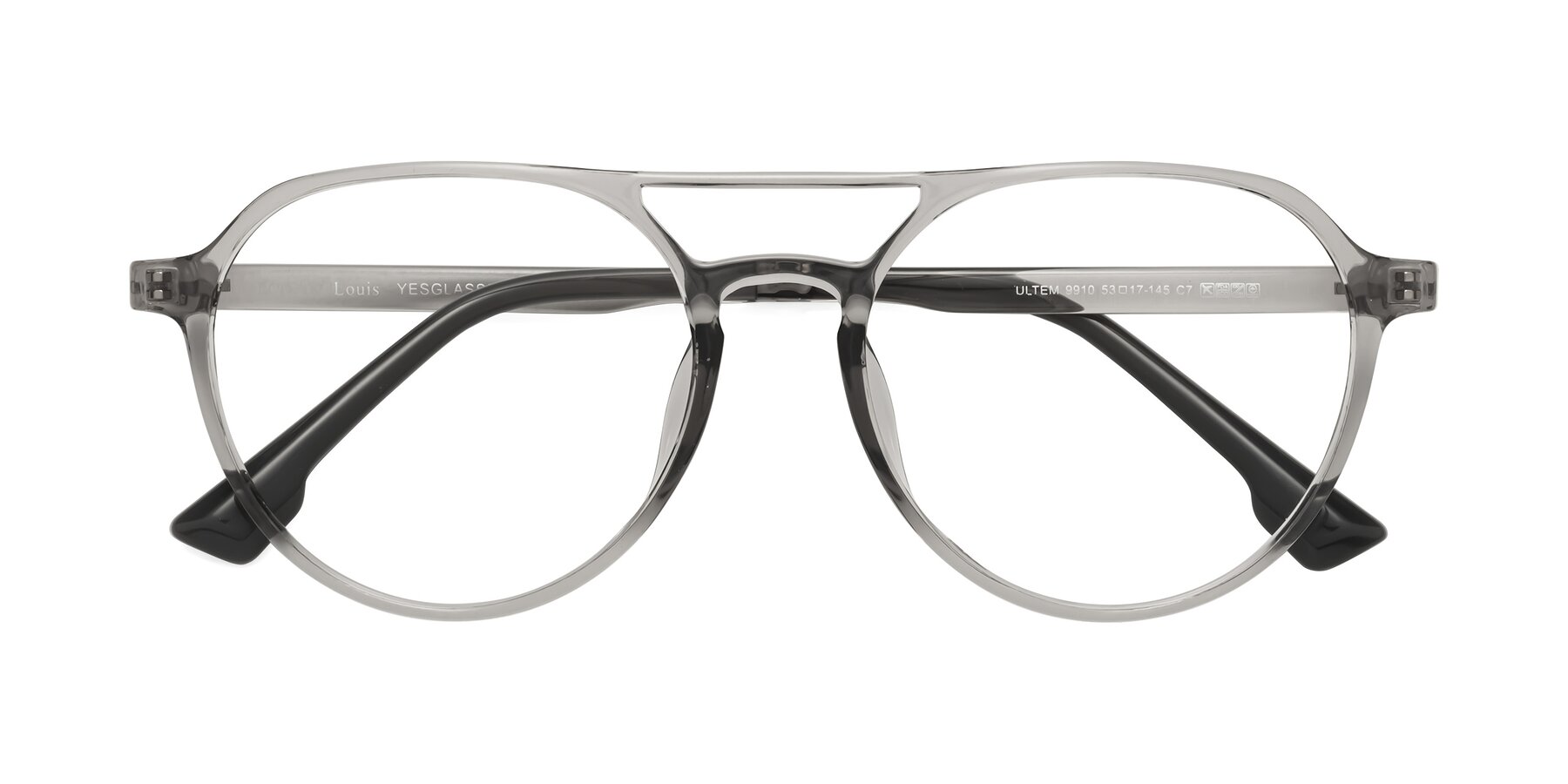 Folded Front of Louis in Light Gray with Clear Eyeglass Lenses
