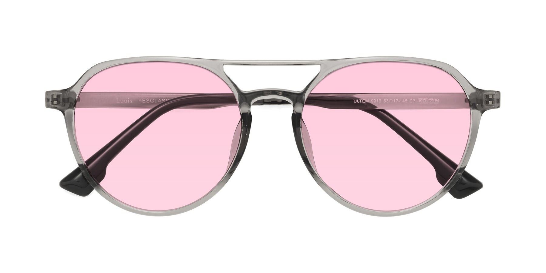 Folded Front of Louis in Light Gray with Light Pink Tinted Lenses