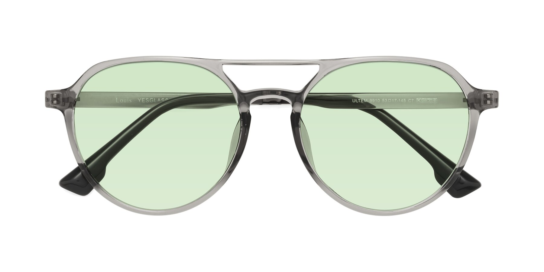 Folded Front of Louis in Light Gray with Light Green Tinted Lenses