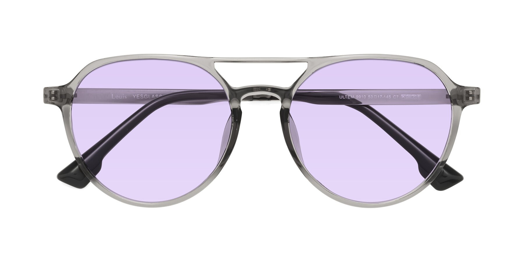 Folded Front of Louis in Light Gray with Light Purple Tinted Lenses