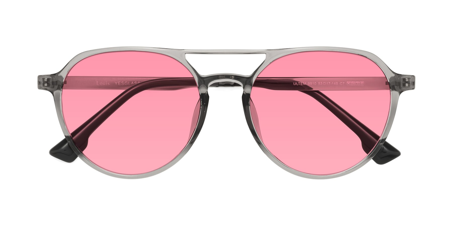 Folded Front of Louis in Light Gray with Pink Tinted Lenses